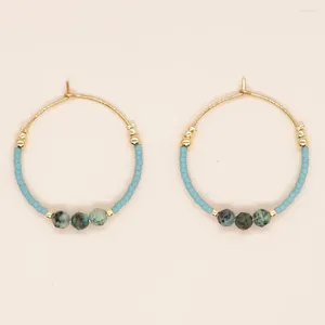 Boucles d'oreilles pendantes, marée perlée, Simple, bohémien, tricot à la main, cercle, Design Turquoise, perle de riz géométrique