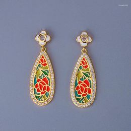 Boucles d'oreilles pendantes en argent 925 pour femmes, pendentif étoile à fleurs colorées, bijoux en émail faits à la main