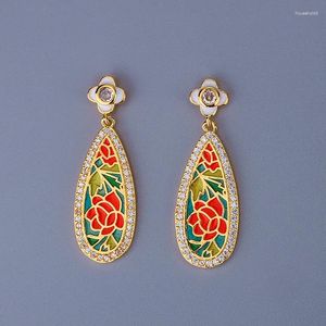 Boucles d'oreilles pendantes en argent 925 pour femmes, pendentif étoile à fleurs colorées, bijoux en émail faits à la main