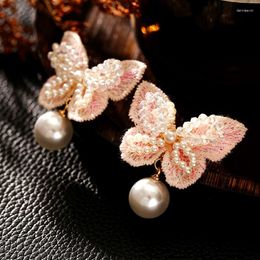 Pendientes colgantes hermosas moda de mariposa de perla encantadora caída de mariposa para mujeres declaración de personalidad pendientes
