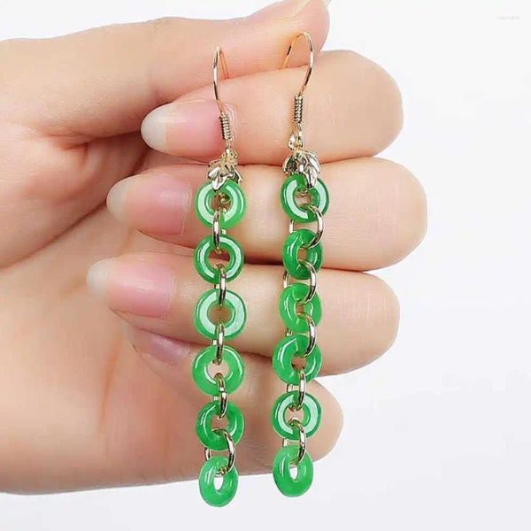 Boucles d'oreilles pendantes en Jade vert naturel, crochet en argent 925, fête des mères, Halloween, classique, noël pour femmes