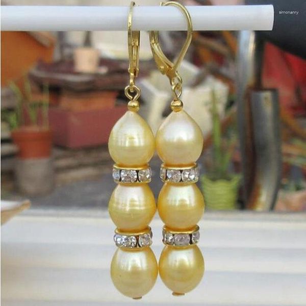 Boucles d'oreilles pendantes en perles dorées baroques naturelles des mers du Sud, magnifiques boucles d'oreilles 14k/20