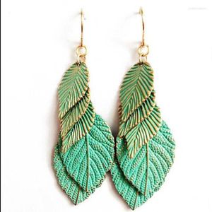 Boucles d'oreilles pendantes bavoir à la main impression feuille goutte pour les femmes métal feuilles déclaration hameçon boucle d'oreille mode bijoux Pendietes