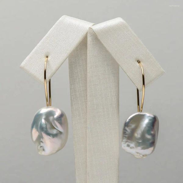 Boucles d'oreilles pendantes en argent Sterling 925, grand 18 15mm, véritable perle d'eau douce Kasumi, #0207