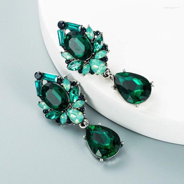 Boucles d'oreilles pendantes pour femmes, grand classique géométrique, cristal vert profond, violet clair, pompon clair, gros pendentif en Zircon, bijoux