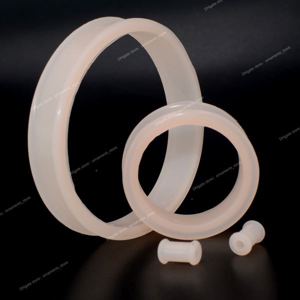 1 paire 3mm-76mm grande taille creux noir Silicone Flexible Double évasé chair bouchons de Tunnel d'oreille jauge extenseur civières bijoux bijoux de corpsPiercing bijoux