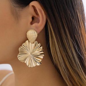 Boucles d'oreilles pendantes grande coquille avec pendentif feuille de Lotus goutte pour les femmes à la mode grande suspension 2022 bijoux de mode filles élégantes cadeaux