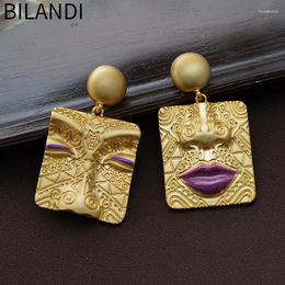 Boucles d'oreilles pendantes Bilandi, bijoux à la mode, Portrait métallique asymétrique pour femmes, cadeau féminin, aiguille en argent 925, port d'oreille