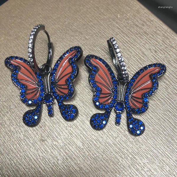 Pendientes colgantes Bilincolor lindo pendiente de mariposa azul y naranja para mujer