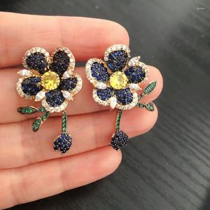 Dangle Oorbellen Bilincolor CZ Royal Blue Flower Earring voor vrouwen