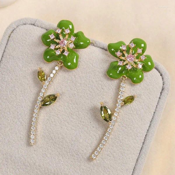 Boucles d'oreilles pendantes Bilincolor mode boucle d'oreille fleur en émail vert pour les femmes