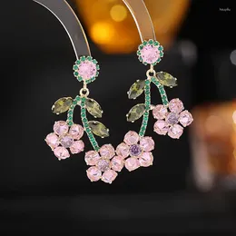 Boucles d'oreilles pendantes Bilincolor luxe fleur fraîche de haute qualité avec fleurons roses incrustés de Zircon pour mariage ou fête