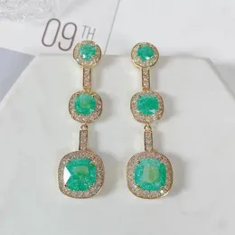 Pendientes colgantes Bilincolor de moda Circonia cúbica rota verde pendiente largo colgante para mujer joyería de boda