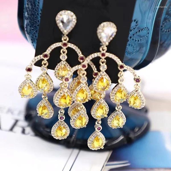 Pendientes colgantes Bilincolor Treny Yellow Zircon Pendiente de borla grande para mujer