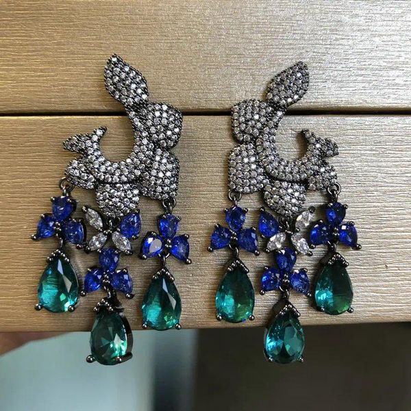 Boucles d'oreilles pendantes Bilincolor Vintage fleur bleu et vert boucle d'oreille gland pour les femmes