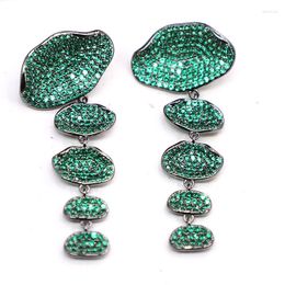 Boucles d'oreilles pendantes Bilincolor Vintage Lotus Green Leaf Long Drop Earring For Women