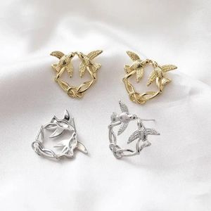 Boucles d'oreilles pendantes Biyiniao Lianli branche Style chinois Simple géométrie creuse résine oiseau lumière placage de luxe