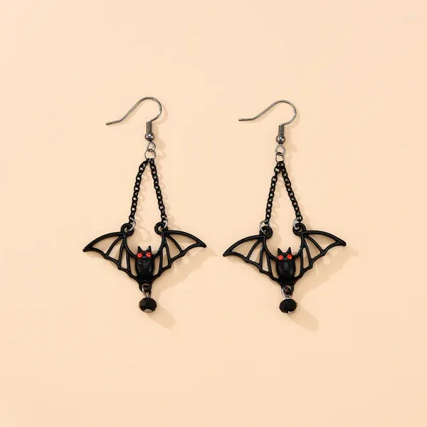 Boucles d'oreilles pendantes chauve-souris noire avec perles de cristal, bijoux gothiques, cadeau alternatif pour son amoureux Halloween