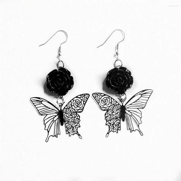 Dangle Boucles D'oreilles Noir Croix Rose Et Serpent Papillon Goth Grand Trad Gothique Déclaration Bijoux Rock Magnifique Mode Femmes Cadeau