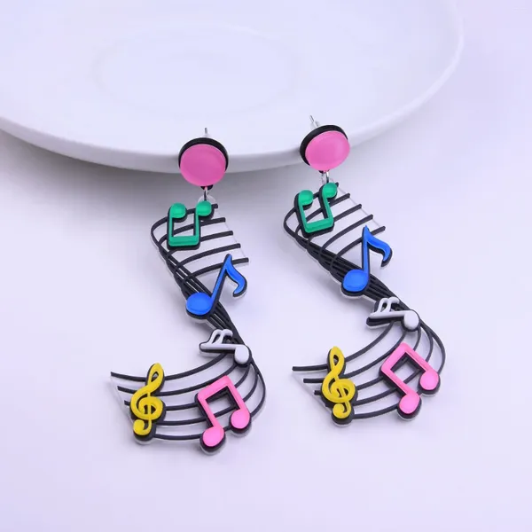 Pendientes colgantes de Piano negro, accesorios de notas musicales coloridas para Mujer, Pendientes largos de regalo grandes a la moda para Mujer