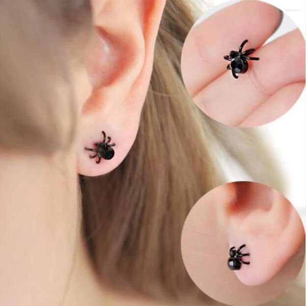 Pendientes colgantes con diseño de araña pequeña negra, joyería unisex punk divertida para mujeres y hombres