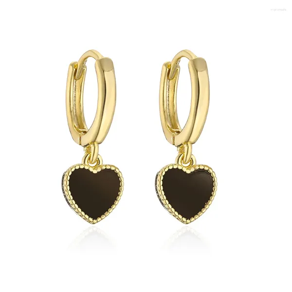 Boucles d'oreilles pendantes noires Y2K, anneau de fiançailles en forme de cœur en émail et Zircon pour femmes, accessoires bijoux de mariage de tempérament