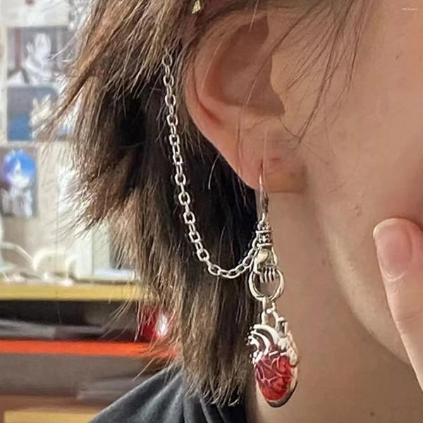 Boucles d'oreilles pendantes en forme de cœur, style gothique, Punk, clips, cerceau rouge asymétrique, nouveauté bizarre