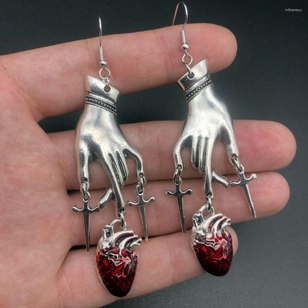 Pendientes colgantes corazón sangrante con gota de sangre roja brujería gótico vampiro fantasma joyería moda mujer regalo