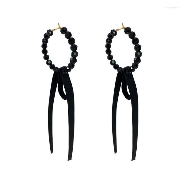 Pendientes de colgación Bling Luxury Black Lace Tassel Drop For Women Girls Vintage Trendy Noble Ribbon Ear Hoops Fashion Jewelry Bijoux