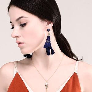 Bengelen oorbellen Blue Bead Acryl Tassel Fringe 2023 Etnische vrouwelijke online winkelen India Drop sieraden