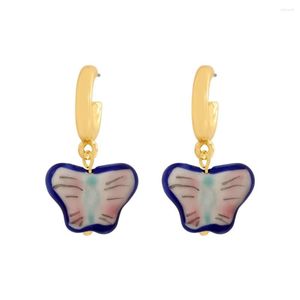 Bengelen oorbellen blauwe glazen vlinderdruppel voor vrouwen multicolor legering verklaring oorring bruiloft sieraden groothandel