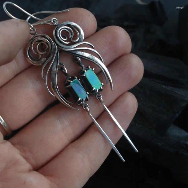 Boucles d'oreilles pendantes en Zircon pour femmes, couleur bleu vert, goutte creuse en métal, rétro fait à la main, bijoux à la mode 2023