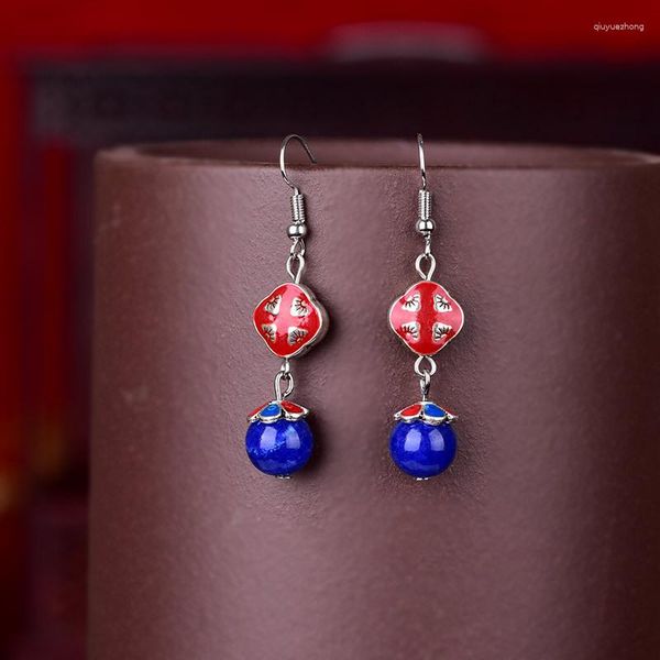 Boucles d'oreilles pendantes en jade bleu perlé pour femmes, cadeau de créateur, mode calcédoine chinoise, bijoux de charme, goutte naturelle, amulettes en argent 925 de luxe