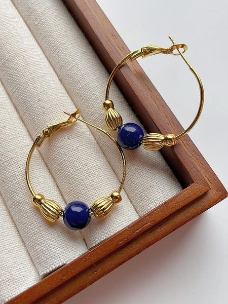 Pendientes colgantes Blue Lapis Lazuli Vntage Niche High-end Large Hoop Retro Jewelry