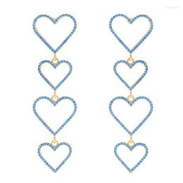 Boucles d'oreilles pendantes bleu rose blanc 3 couleurs zircon cubique charme coeur creux 4 pièces or coloré longue boucle d'oreille pendante