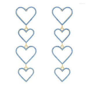 Bengelen oorbellen blauw roze witte 3 kleuren kubieke zirkonia holte hart charme 4pcs goud kleurrijk bungelende lange oorrel