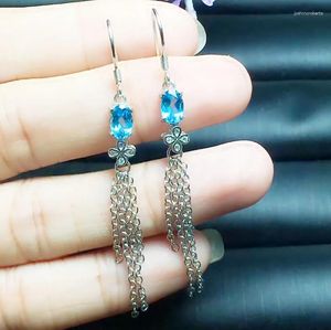 Boucles d'oreilles pendantes en argent Sterling 925, topaze bleue, goutte d'eau, naturelle, 1,1 ct, 2 pièces, pierres précieuses # XY18072903