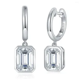 Boucles d'oreilles pendantes BOEYCJR 925 argent lunette réglage émeraude coupe 6x8mm 4ct Total D couleur Moissanite VVS1 diamant goutte pour les femmes cadeau