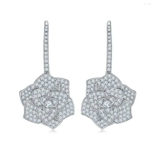 Baumelnde Ohrringe BOEYCJR 925 Silber D Farbe Blumendesign Gesamt 1,74 ct VVS Feiner Schmuck Tropfen Für Frauen Geschenk