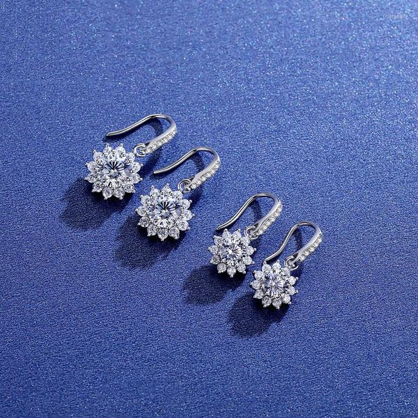 Boucles d'oreilles pendantes BOEYCJR 925 argent tournesol 0.5ct/1ct D couleur Moissanite VVS bijoux fins goutte pour les femmes