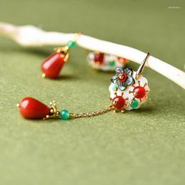 Boucles d'oreilles BOEYCJR ethnique Vintage élégant coquille fleur rouge pierre perle mode bijoux goutte pour les femmes cadeau