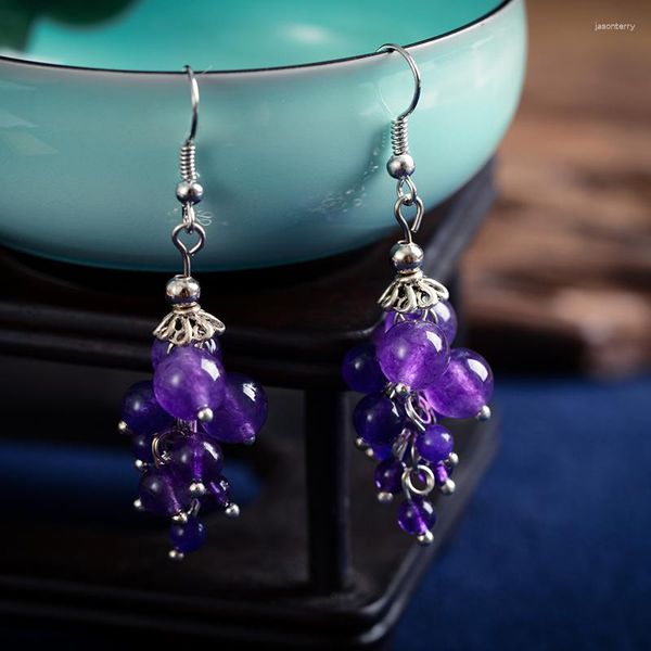 Boucles d'oreilles pendantes BOEYCJR ethnique Vintage bijoux violet cristal raisin forme goutte crochet pour les femmes noël pierre Ohrringe