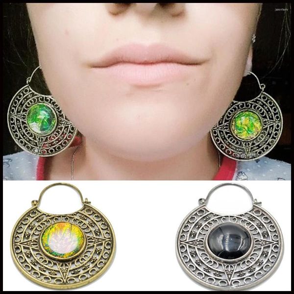 Boucles d'oreilles pendantes BOG-Paire Conception de fermoir Isis en laiton massif avec poids d'oreille en opale synthétique Hoop Boucle d'oreille Jauge Expander Bijoux de piercing