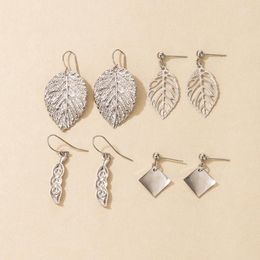 Dangle Oorbellen Bohemain Leaf Drop Earring Sets Voor Vrouwen Luxe Pearl Stone Hollow Geometrische Party Sieraden Gift 4 paar/set 15986
