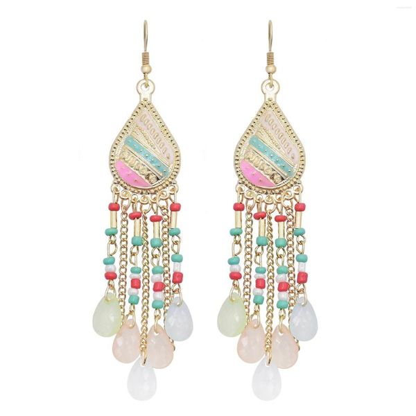 Boucles d'oreilles bohémien, perles acryliques colorées, longues pampilles, goutte BOHO, faites à la main, grande résine perlée pour femmes, bijoux ethniques