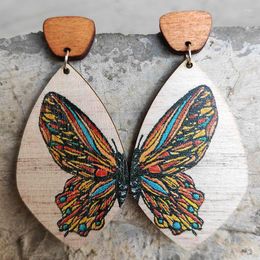 Bengelen oorbellen bohemia kleurrijk vlinderhout voor vrouwen vintage boho bedrukte insecten geometrische drop mode sieraden