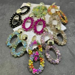 Pendientes colgantes bohemios coloridos con cuentas de cristal para mujer, cuentas de semillas hechas a mano, joyería llamativa de ganchillo, regalos 2024