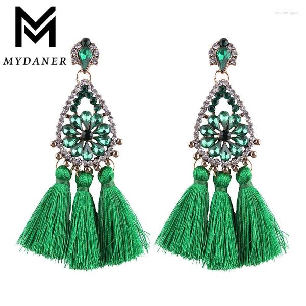 Pendientes colgantes Bohemia Crystal Silk Tassel Hecho a mano de alta calidad Green Long Drop for Women Fashion Jewelery
