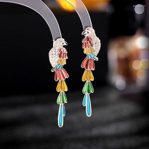 Boucles d'oreilles pendantes bohême bijoux ethniques tempérament personnalité Design mignon oiseau longue plume colorée époxy perroquet fête cadeau