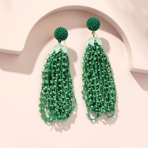 Boucles d'oreilles pendantes bohême mode rétro vert graine perlée gland longue pour les femmes été plage bijoux accessoires fête